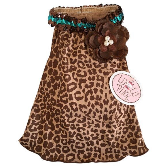 LuLu Pink Dog Dress Leopard Print Halter Sequins Pearls Brown Teal Size S NWT - Picture 1 of 12
